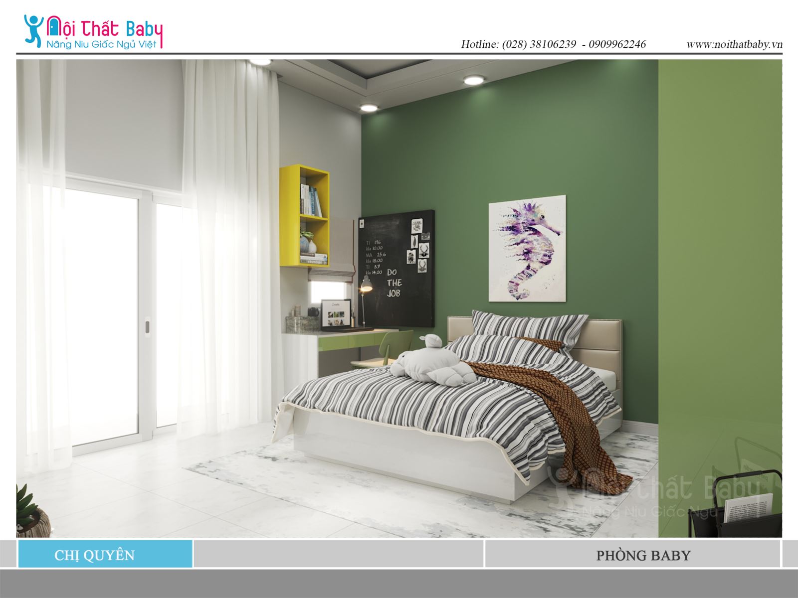 Phòng ngủ hiện đại cho bé màu xanh lá